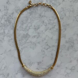 Vintage Christian Dior CD Gold Tone Rhinestone Statement Necklace